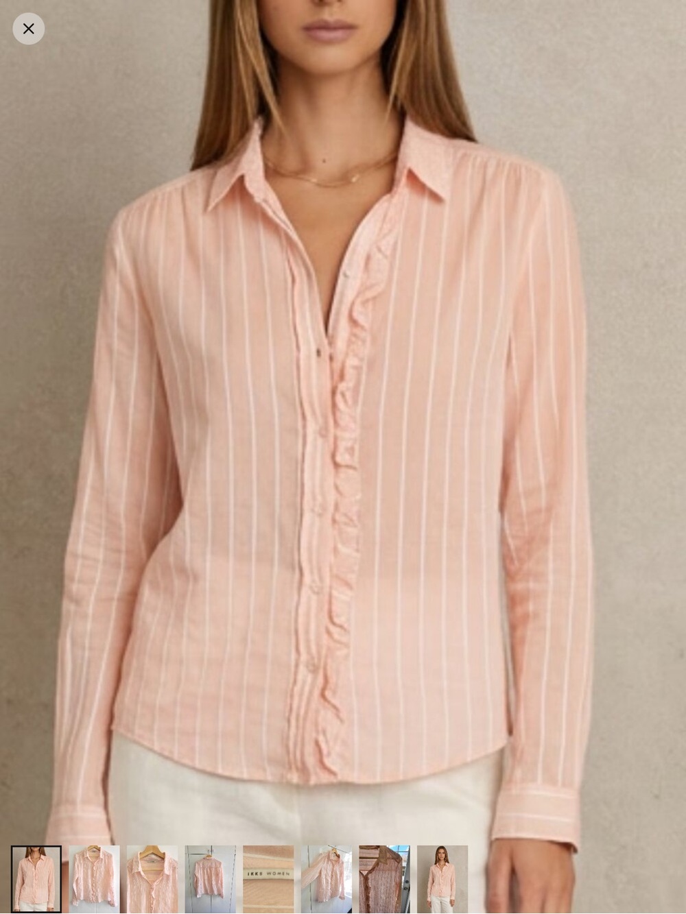 Pale pink Ikks Women's Ruffle Front Button Down Blouse Size M